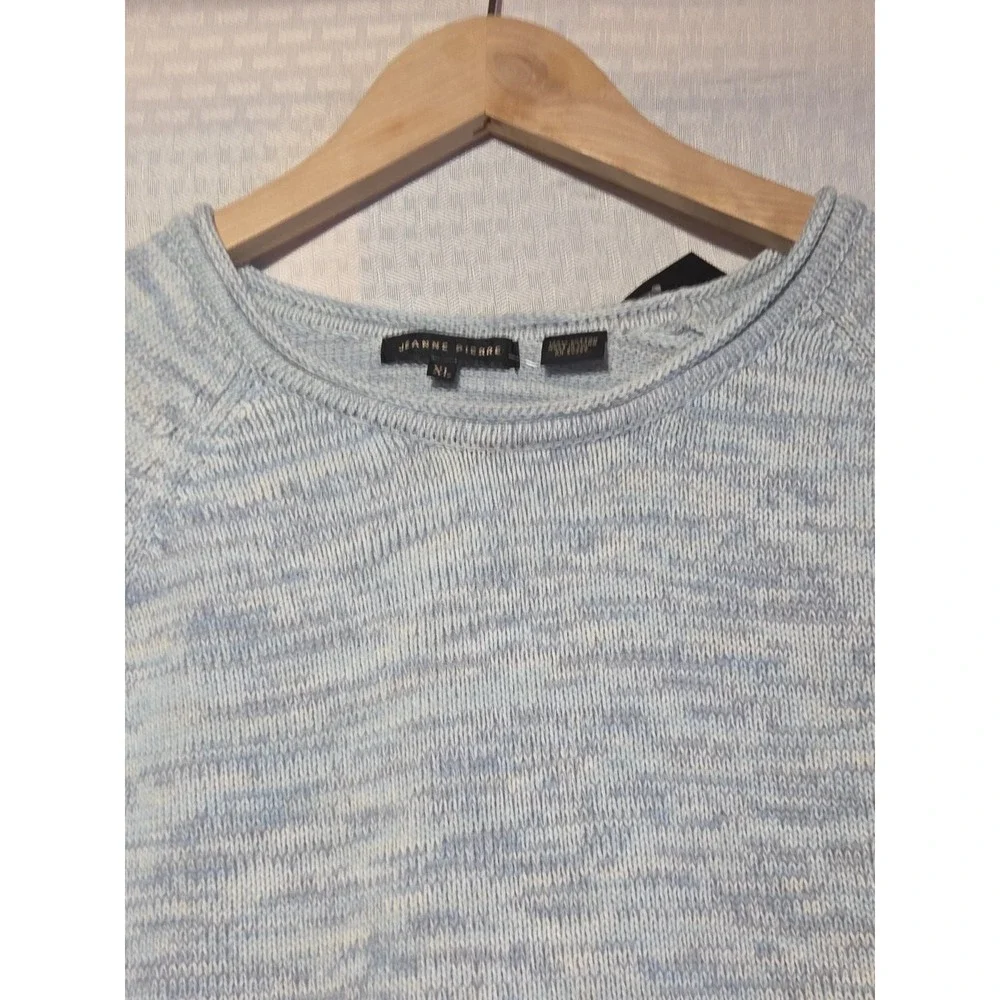 Jeanne Pierre Womens  Pastel Blue Ivory Sweater 100% Cotton Nautical NWT‎